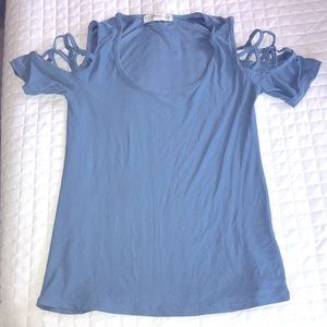 Light blue netted shoulder top